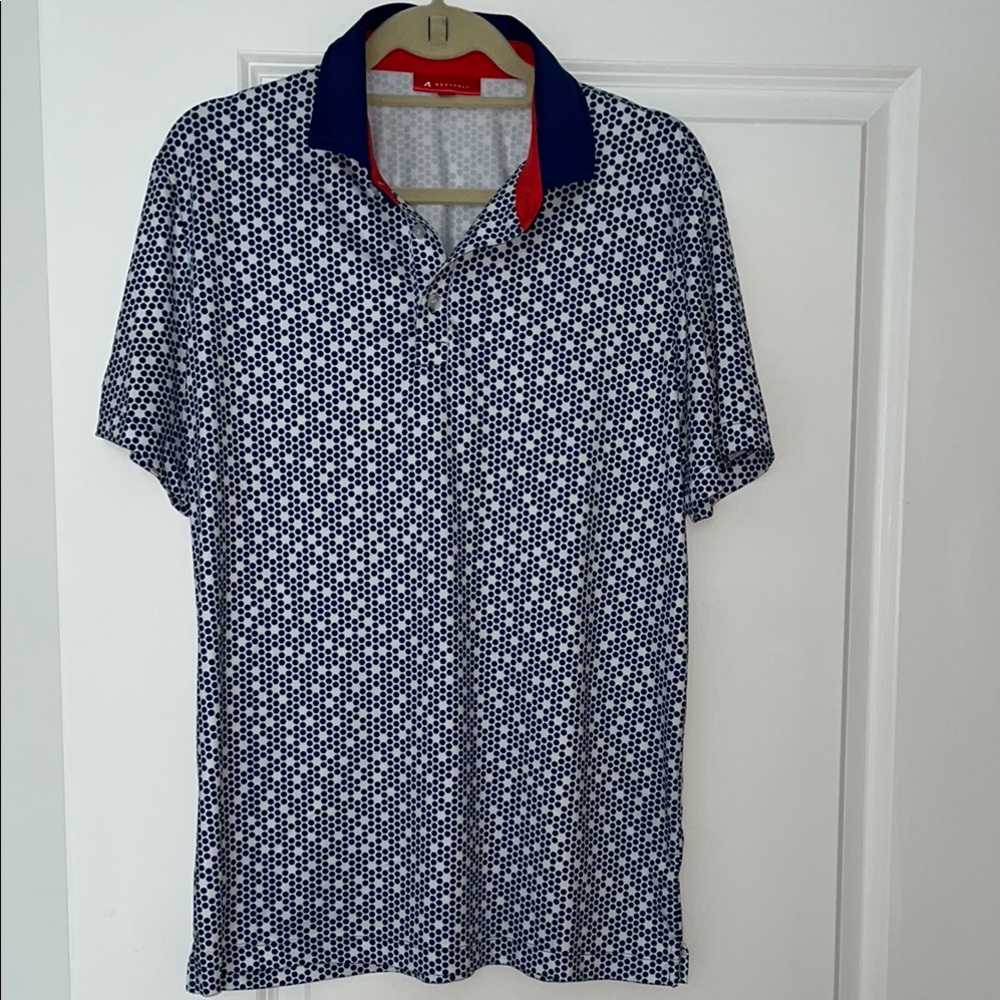 REDVANLY Navy Geometric Patterned Polo Golf Shirt Size Medium